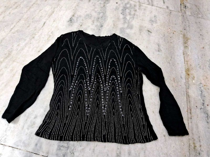 Black  Woolen Top With Sequence Work 💞