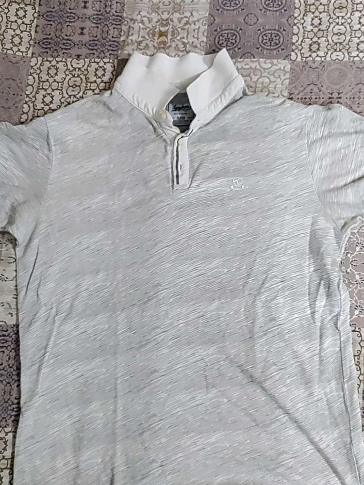 Gray and White Short Sleeve Polo Shirt