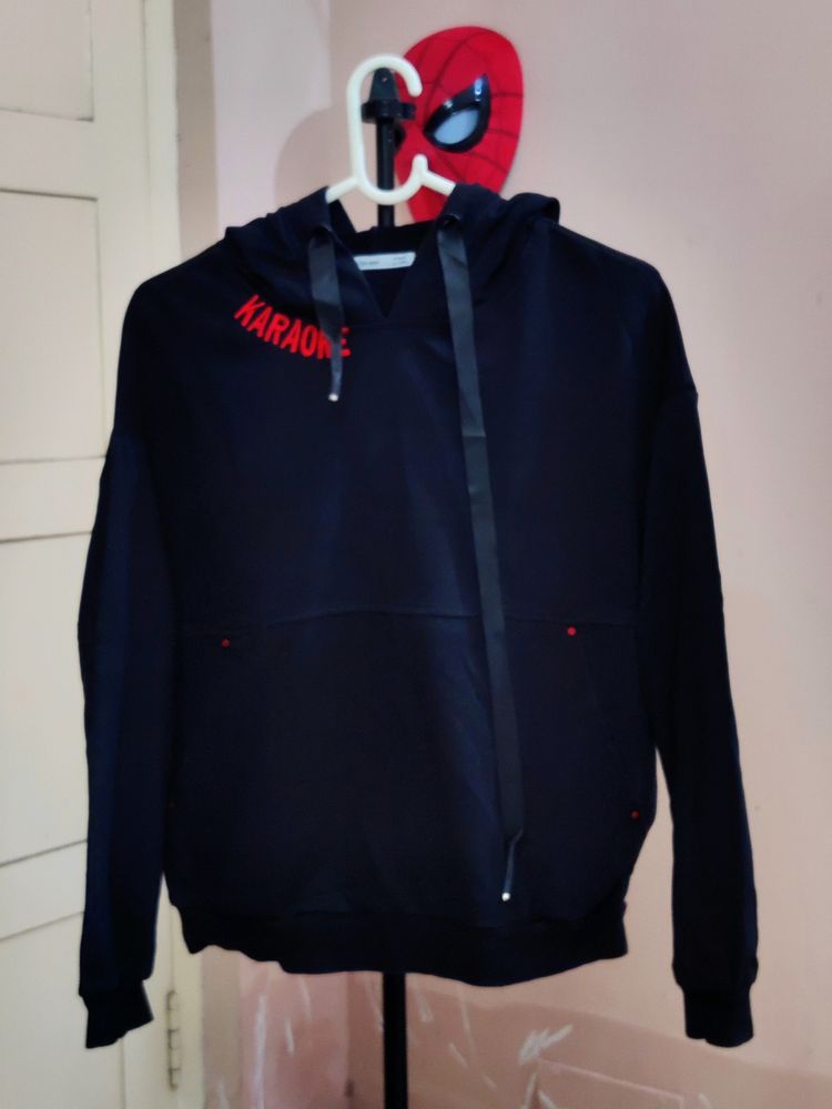 💥BUY1GET1💥 UNISEX imported black hooded sweatshirt with red embroidered