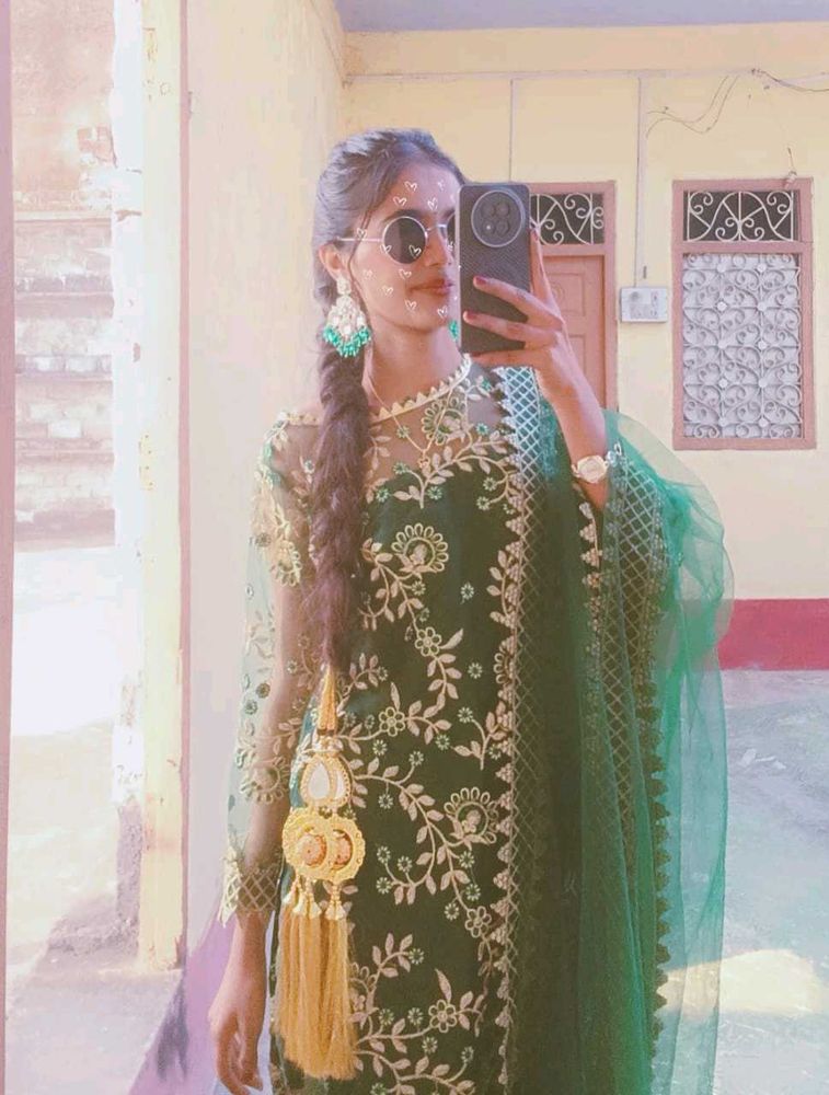 Green Embroidered Kurta Set