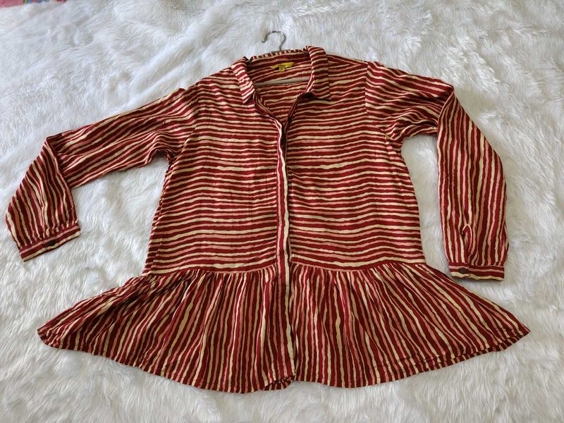 Striped Button-Down Peplum Tunic