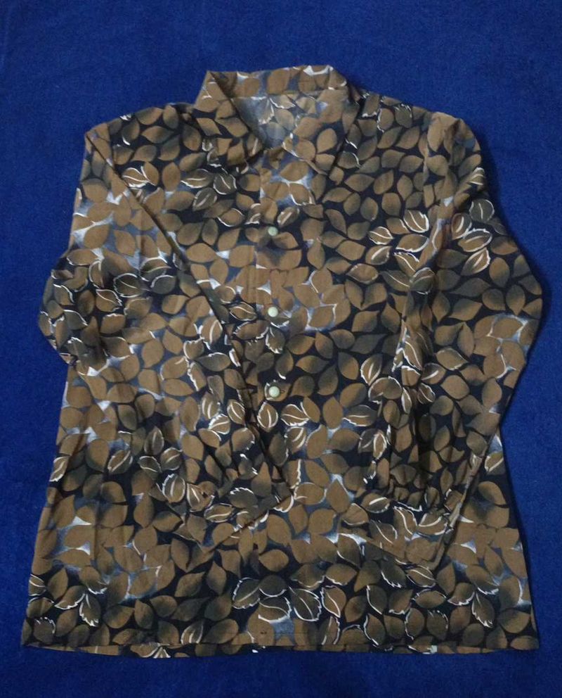 Vintage Botanical Leaf Print Button-Up