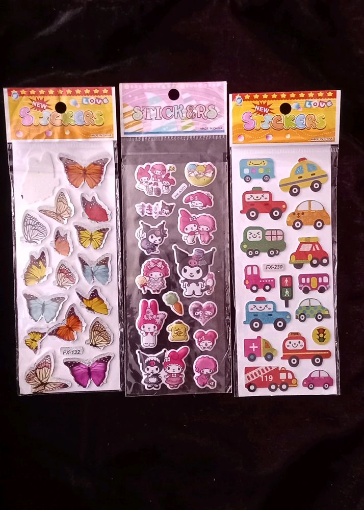 3 StickerSheet(Cute Kawaii , Car🚗, Butterfly 🦋)
