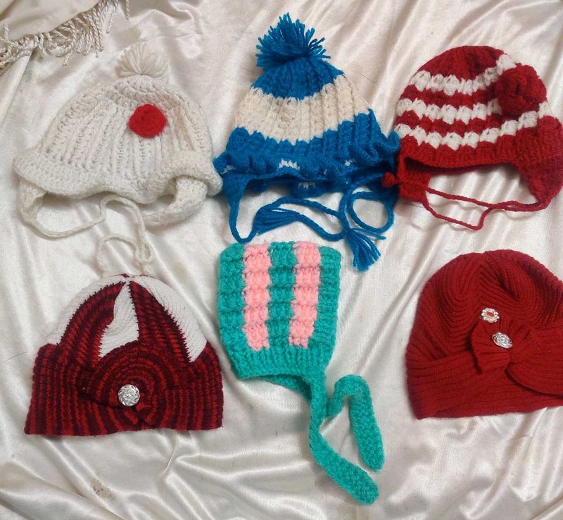 6 Girl Baby Woollen Caps