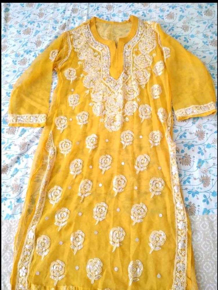 Yellow Embroidered Kurti