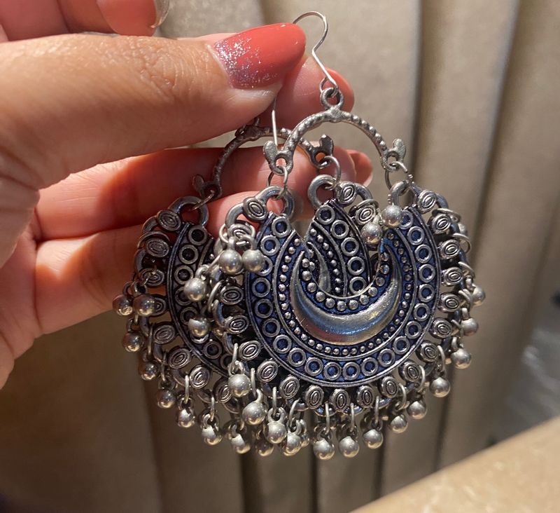 Combo Antique Oxidised Chandbali Earrings&amp;Nosepin