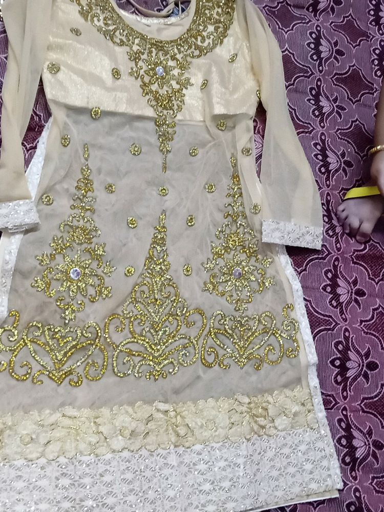 Designer Net Fabric Kurti With Stone Work