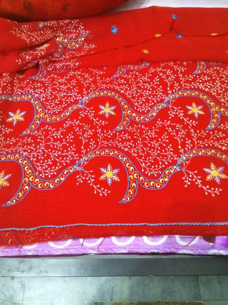 Red Embroidered Saree5