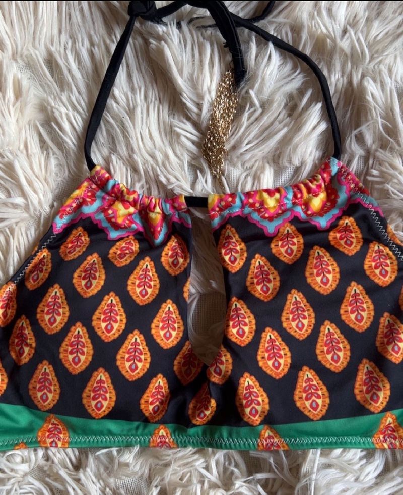 Patterned Halter Top with chain detail