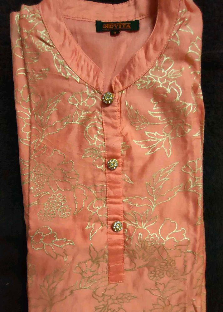 Peach Kurta Palazzo Set For Girls