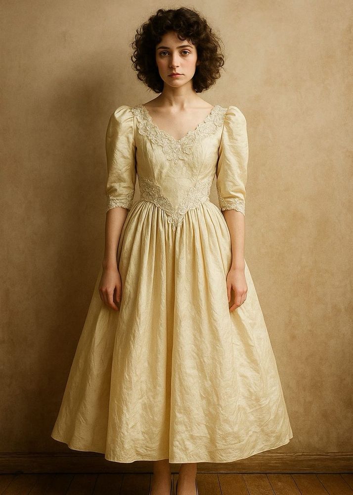 Vintage Cream Lace Trim Dress