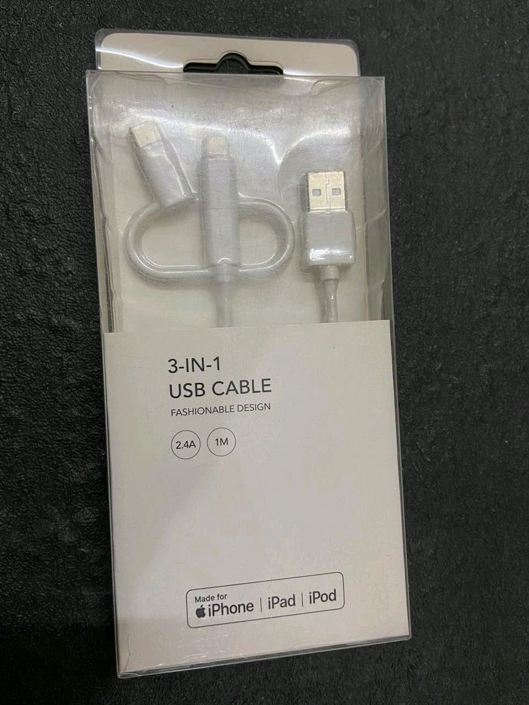 3 In 1 USB Cable Type C , B and Iphone