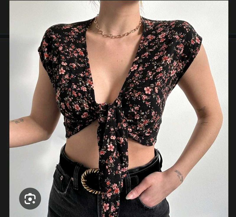 Floral Tie-Front Crop Top