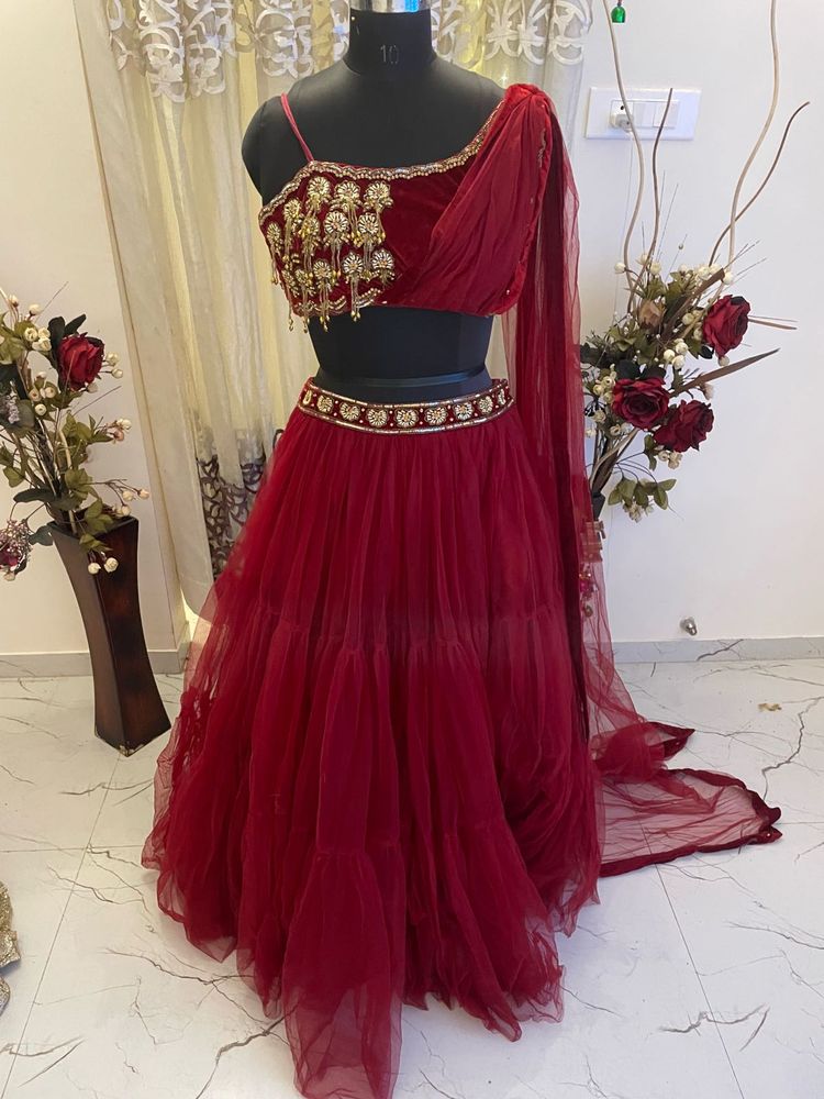 Maroon Net Lehenga Choli