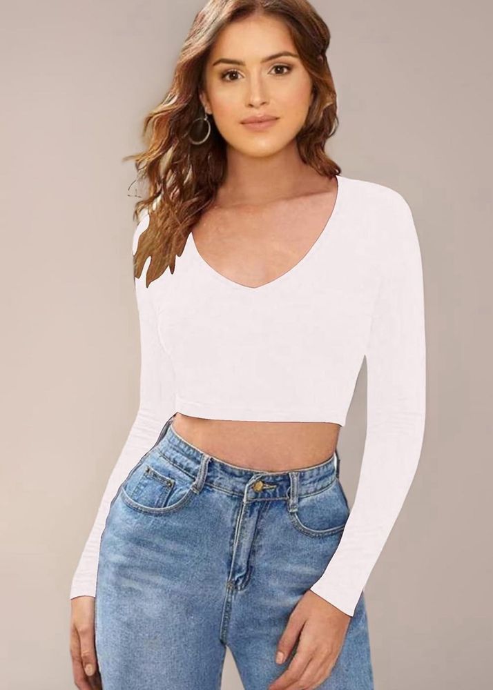 Stylish White Long Sleeve Crop Top