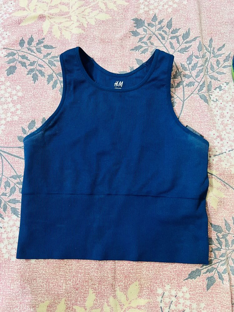H&amp;M Blue Ribbed Cropped Tank