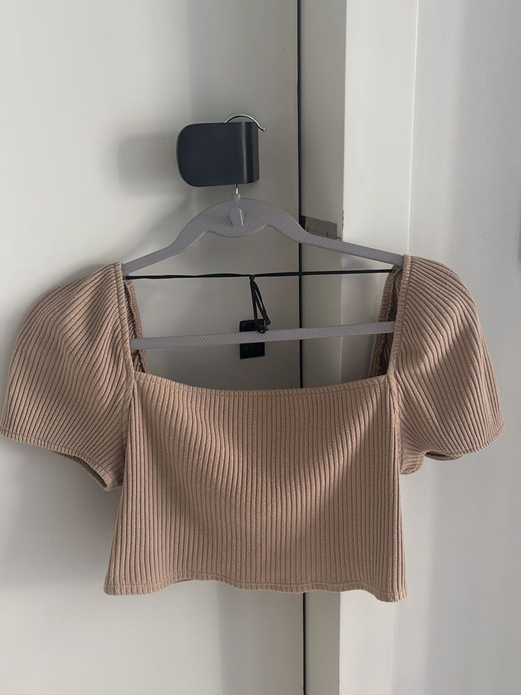 H&amp;M Ribbed Puff Sleeve Top