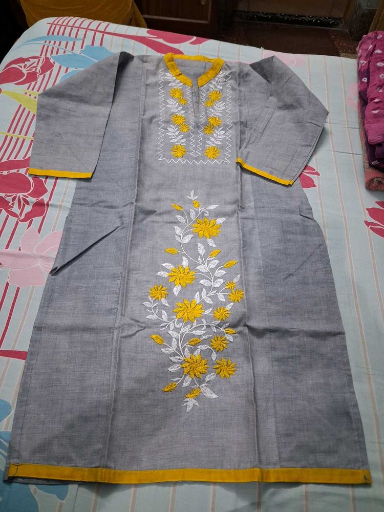 Grey Embroidered Kurta