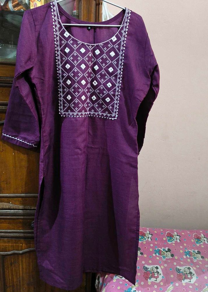 Purple Embroidered Kurti With Pant