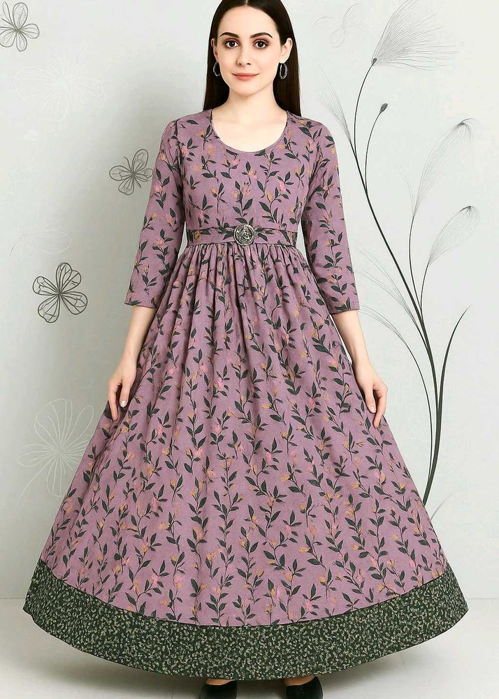 Floral Printed Semi-stitched Anarkali Gown