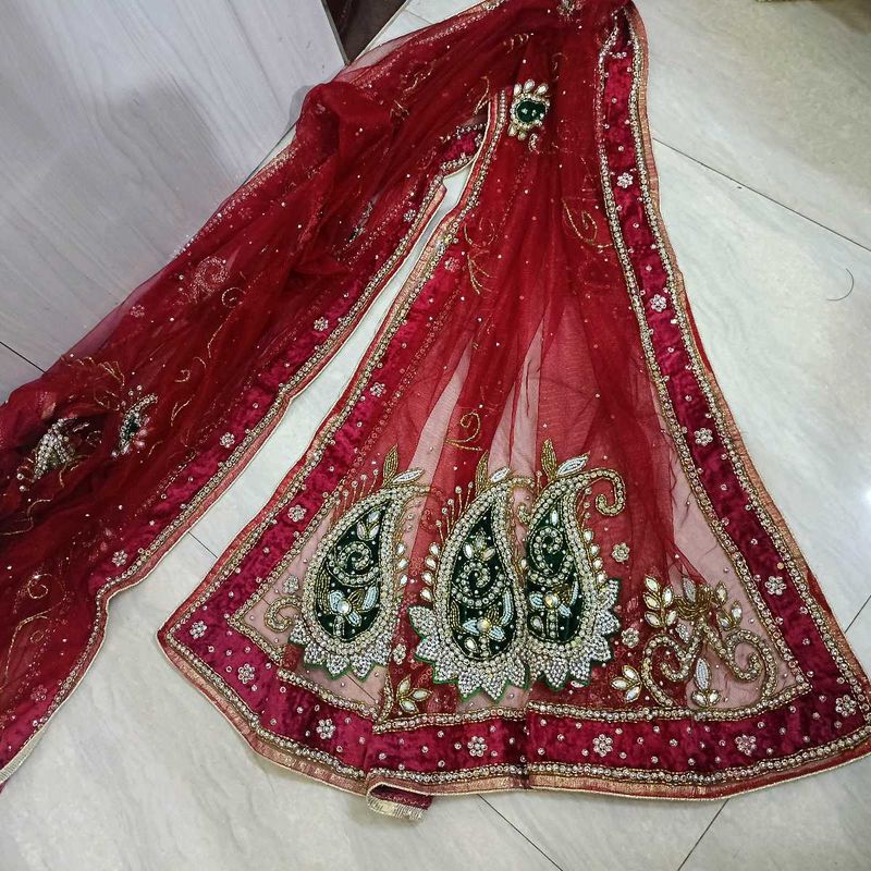 Red Embroidered Lehenga