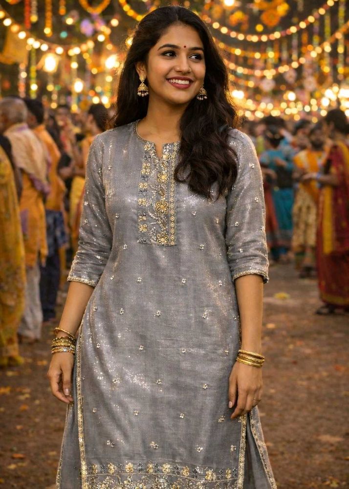 Elegant Grey Embroidered Kurta size M