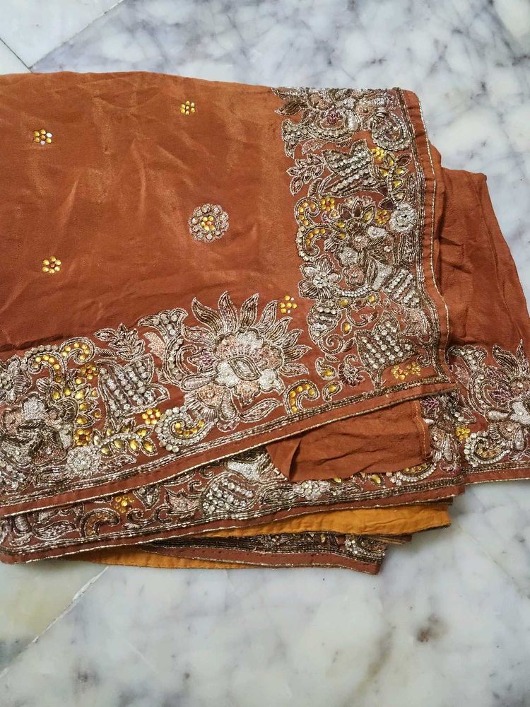Embroidered Brown Saree