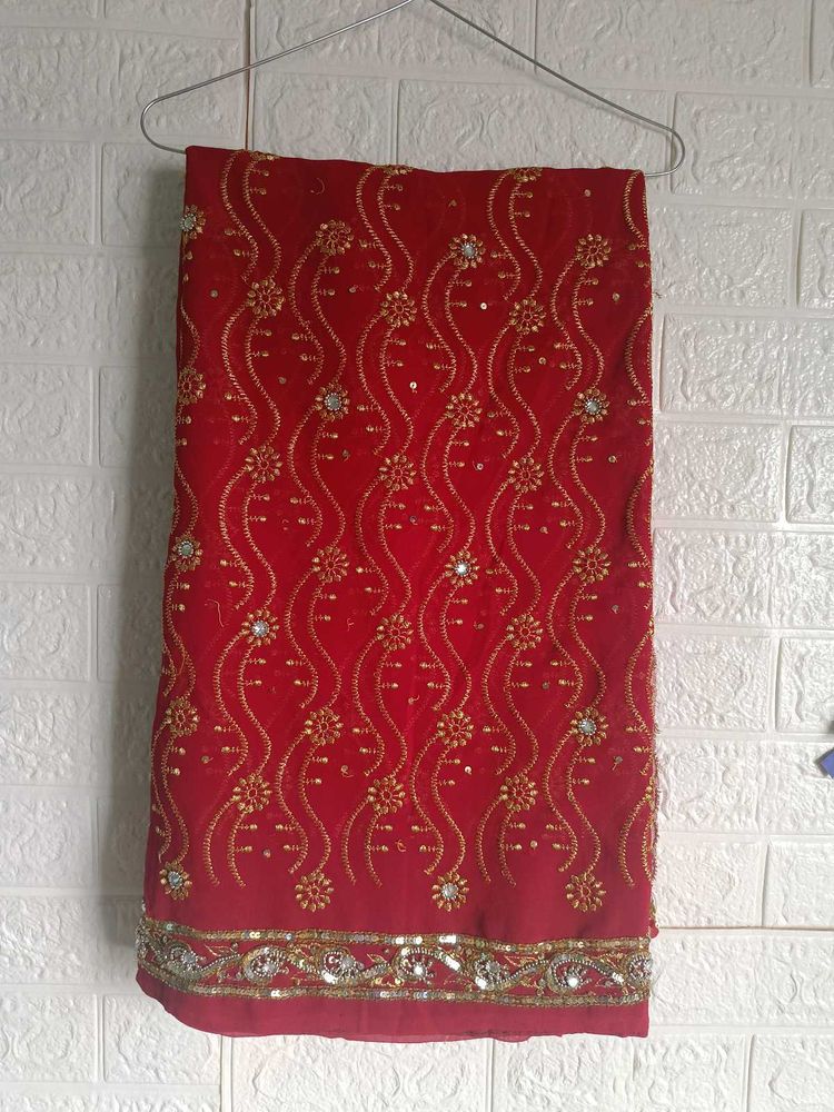 Red Embellished Dress Material