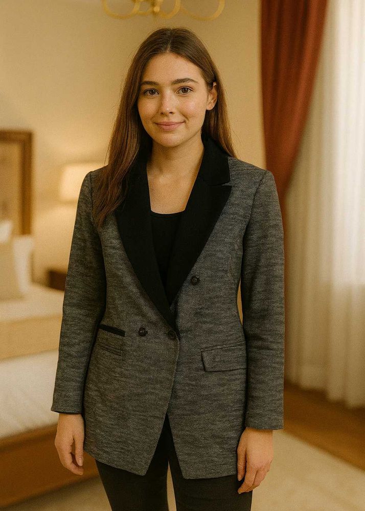 🇳🇿💫💗Gray Blazer with Black Lapel