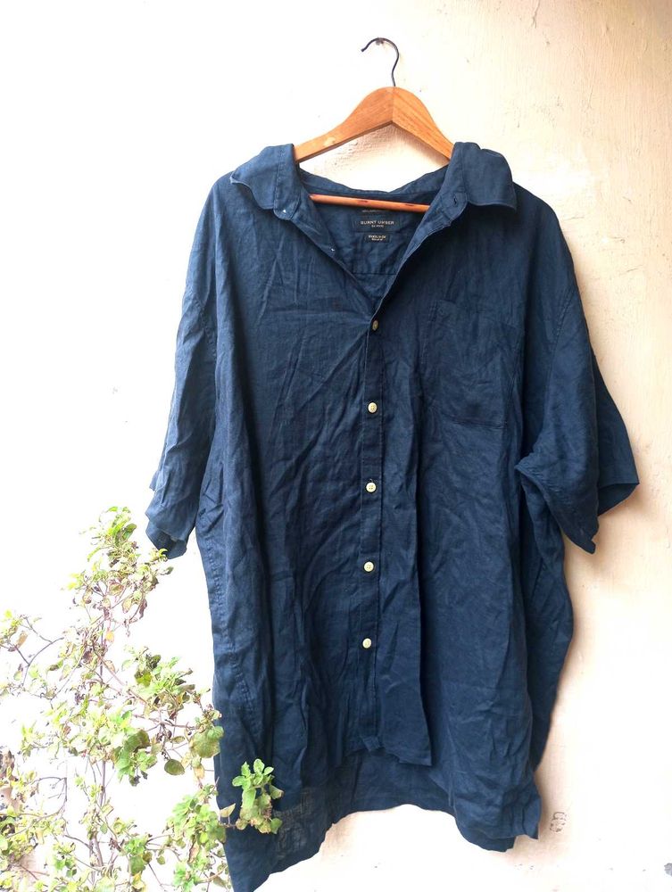 Burnt Umber Dark Blue Oversized Shirt (Women)