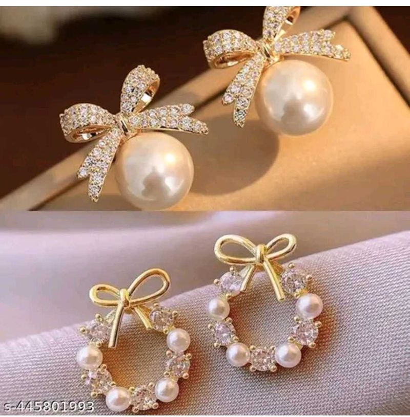 Pearl Bow Earrings. Set Of 2.