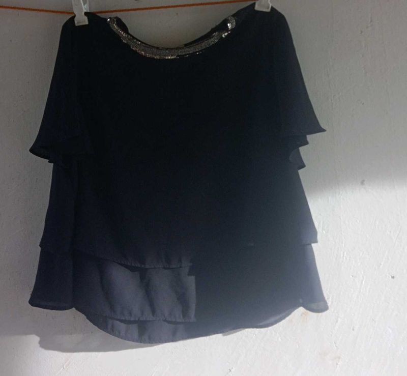 Sequin neck layered top