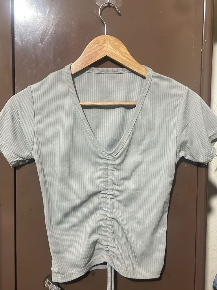 Ribbed V-Neck Crop Top