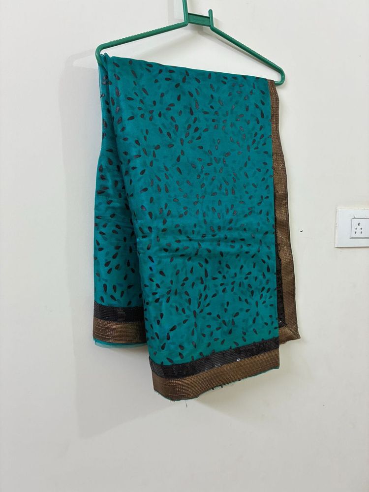 Teal &amp; Black Sari