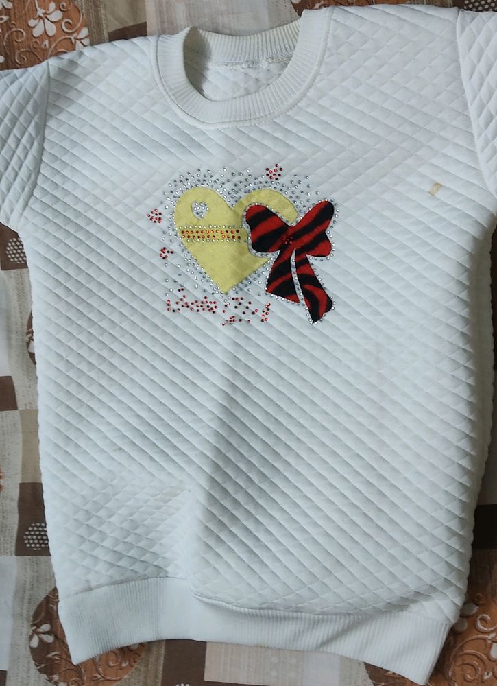 White Embellished Quilted Sweatshirt