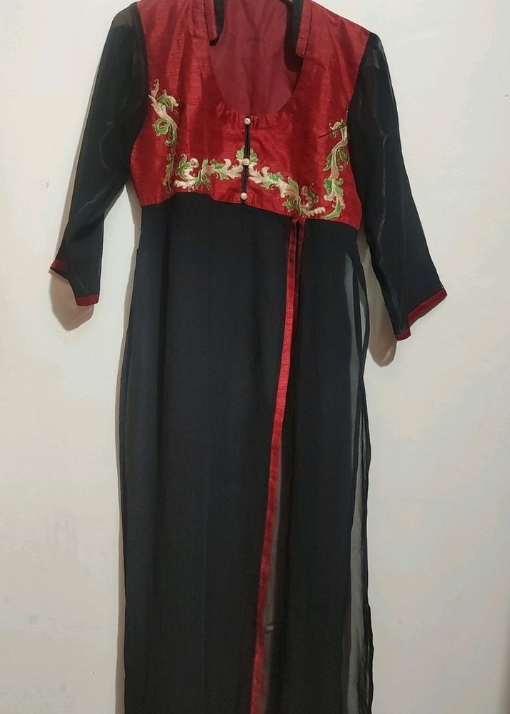Black &amp; Red Front &amp; Side Cut Kurti 36 Bust