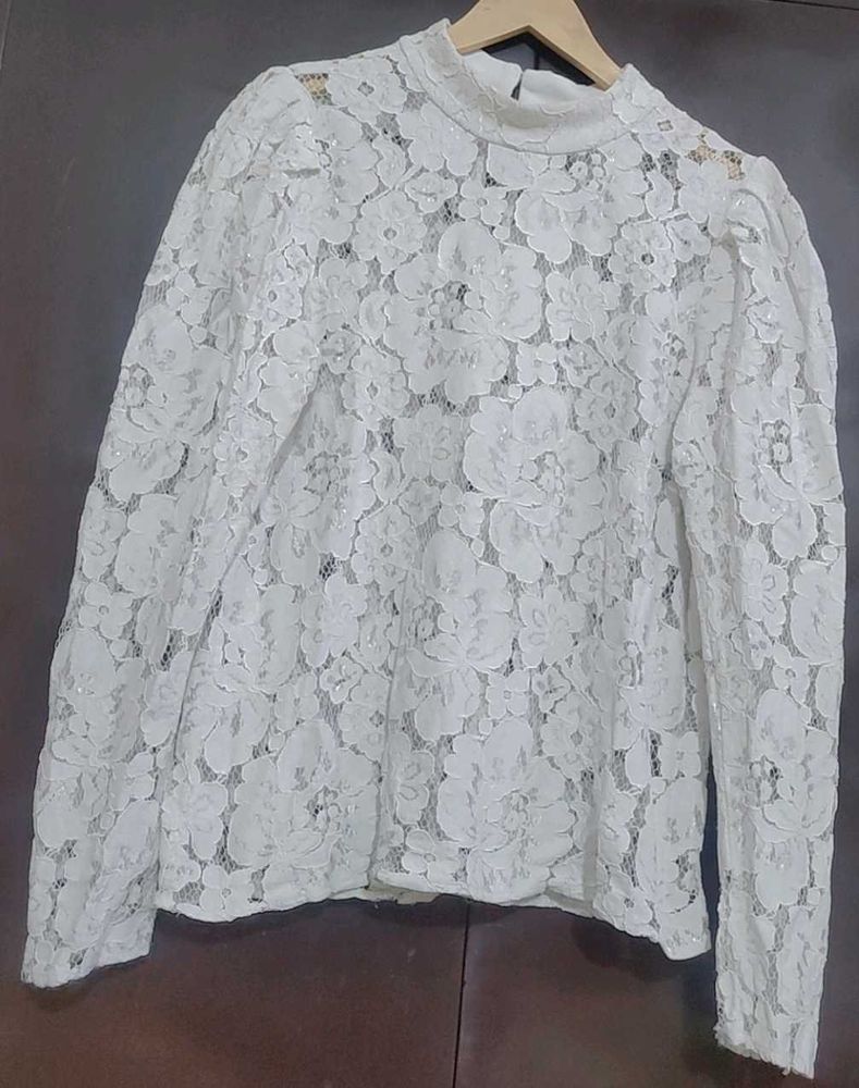 White Floral Lace Top For 36 Bust