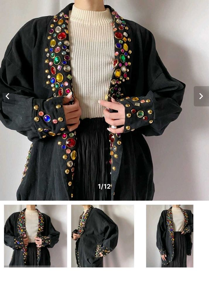 80s/90s Vintage Bijou Stud Embellished Twill jacke