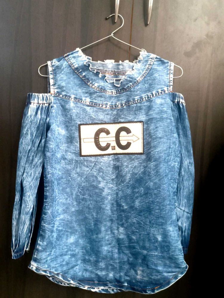 Denim Cold Shoulder Top