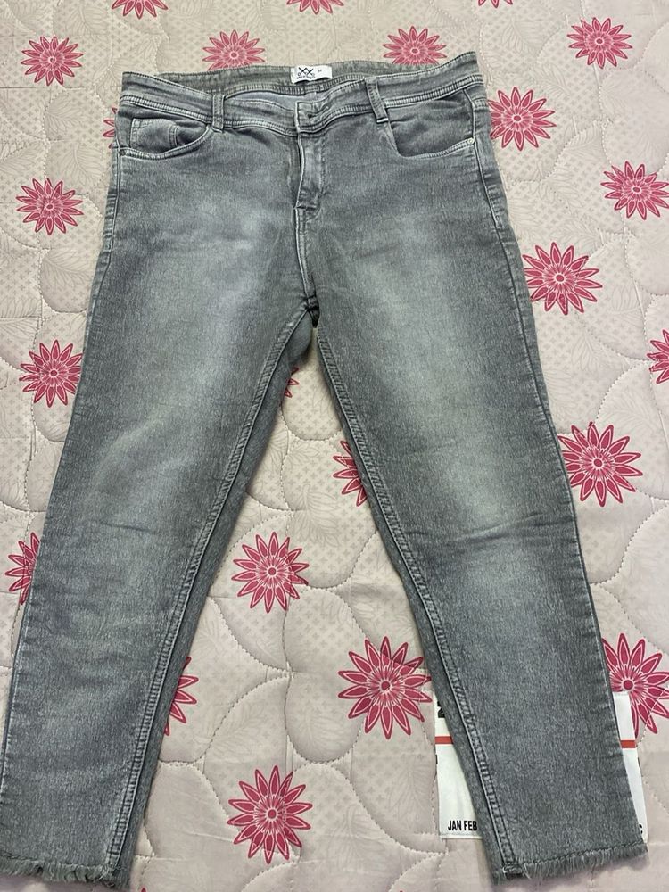 Raw Hemmed Grey Skinny Jeans