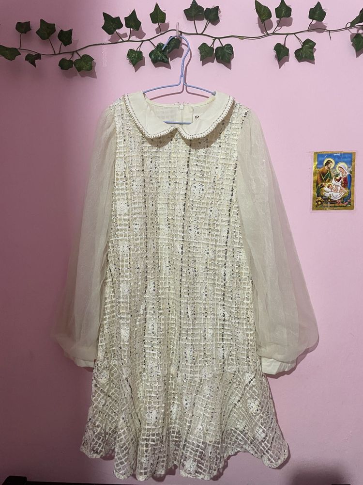 Elegant White Sheer Sleeve Dress