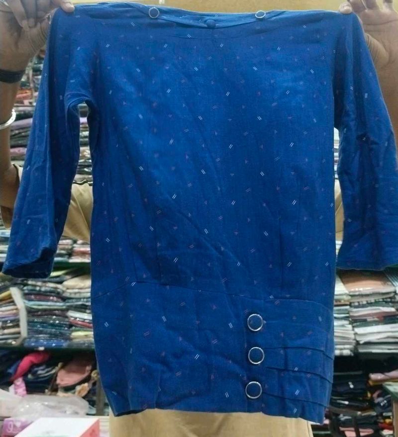 Blue Patterned Long Sleeve Top