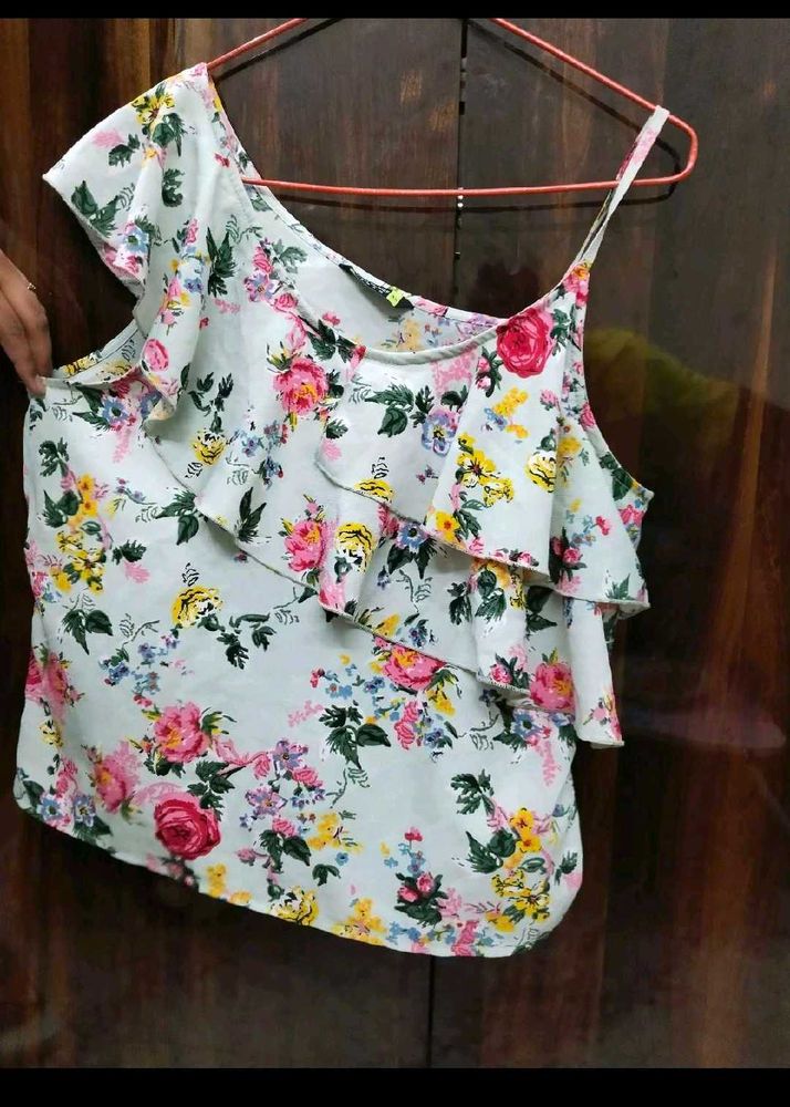 Floral One-Shoulder Ruffle Top