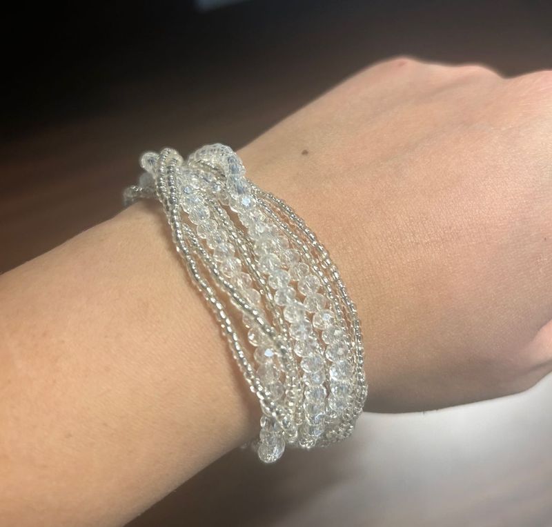 White Beaded Multi Strand Bracelet