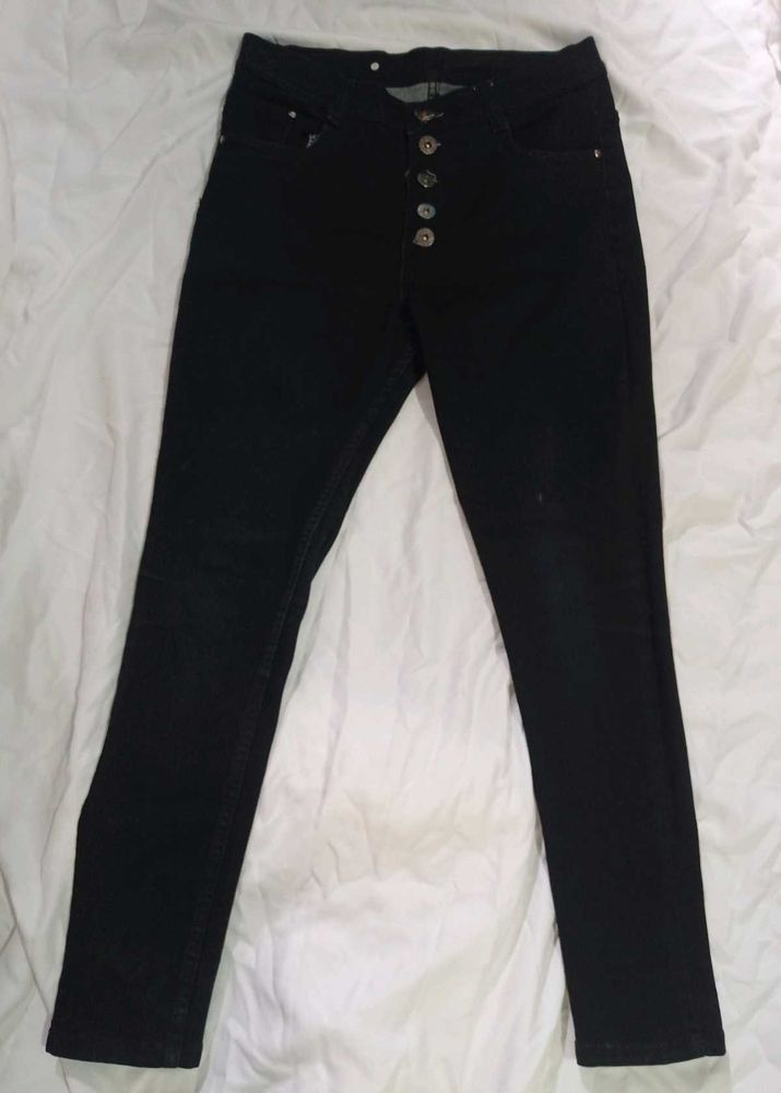 Black Button-Fly Jeans
