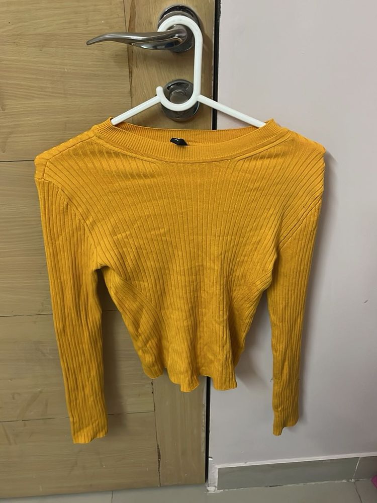 Mustard Long Sleeve Crop Top - Stretchable