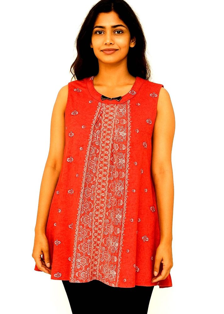 Red Print Sleeveless Top
