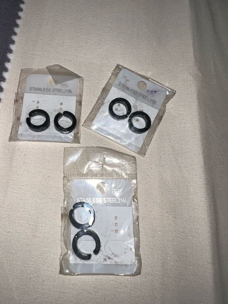 UNISEX Black Hoop Earrings / Studs