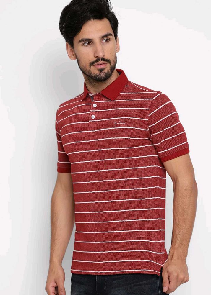Striped Coral Polo T-Shirt