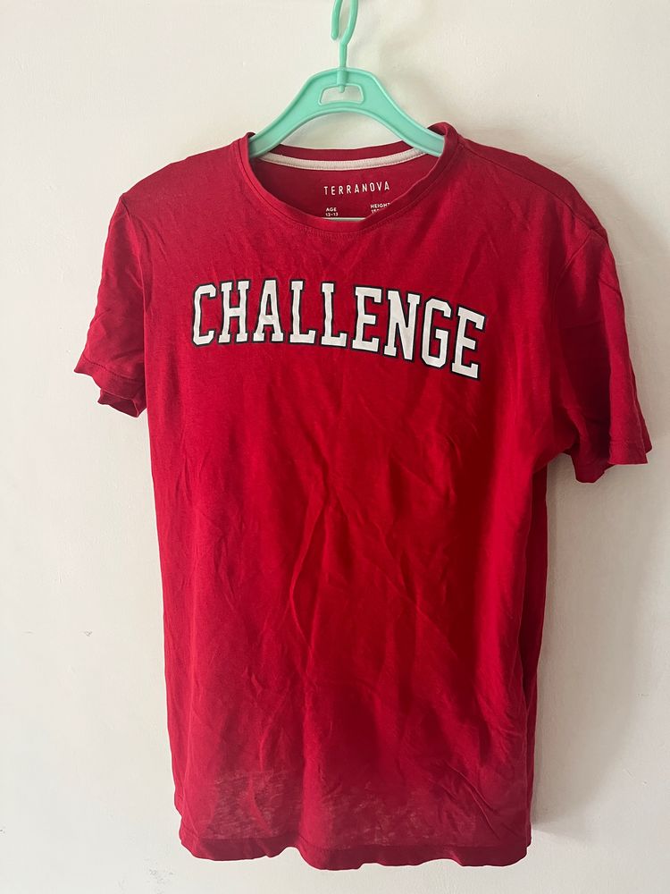 Red Colour CHALLENGE T-shirt For 12-14 Yr Old Kids